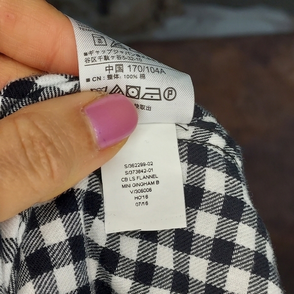 GAP flannel shirt mini gingham check black white boyfriend fit long sleeve L - Picture 7 of 7